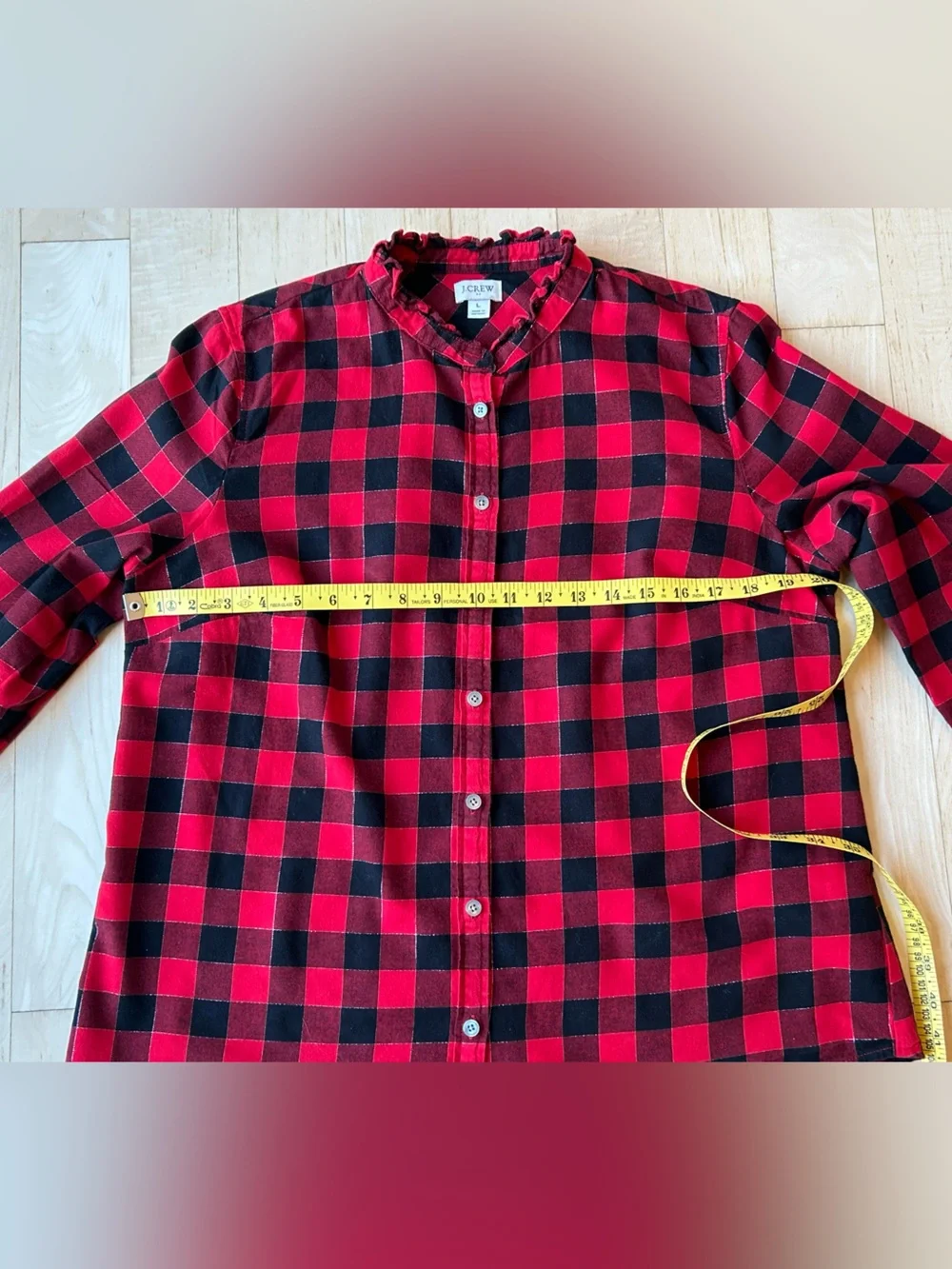 J. Crew Women’s Button Front Flannel Top with Ruffled Collar Red/Black Large